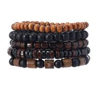 Azusa Sun Wood Beaded Bracelet Set for Women Men Handmade Multilayer Stackable Stretch Bracelets Vintage Bohemian Ethnic Jewelry for Party Holiday