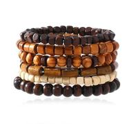 Azusa Sun Wood Beaded Bracelet Set for Women Men Handmade Multilayer Stackable Stretch Bracelets Vintage Bohemian Ethnic Jewelry for Party Holiday