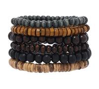 Azusa Sun Wood Beaded Bracelet Set for Women Men Handmade Multilayer Stackable Stretch Bracelets Vintage Bohemian Ethnic Jewelry for Party Holiday