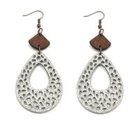 Azusa Sun Wooden Round Geometric Earrings Retro Hollow Out Circle Earrings Big Lightweight Statement Jewelry Suitable for Women, One Size, Leather, No Gemstone