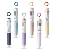 Azushwer 10-in-1 Pens Multicolour, 6PCs Multicoloured Pen Multi Colour Pen Coloured Pens, 0.8mm Retractable Ballpoint Pen for Drawing, Writing, DIY Crafts and School Supplies