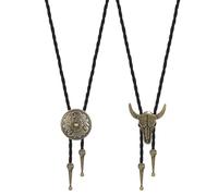 Azushwer 2Pcs Bolo Tie, Mens Leather Necklace, Adjustable Vintage Bolo Tie for Men, Unisex Wild West Theme Cowboy Accessories