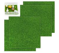 Azushwer 4 Pcs Artificial Grass Garden Mat, 15 x 15cm Life-Like Fairy Artificial Grass Mat, Squares Pretend Craft Fake Grass, Miniature Dollhouse Decoration, Fake Grass Turf Mat