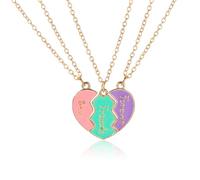 Azushwer Friendship Necklace for 3 Girls, Heart Openwork Sticking Best Friend Necklace Pendant for Women Friendship Jewellery Gift, Multicoloured, Best Friend Forever Gift (A)