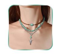 Azushwer Turquoise Jewellery for Women Western Necklaces Western Jewelry Turquoise Bead Leather Choker Necklace Boho Necklaces for Women Cowgirl Necklace