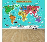 azutura Cartoon Animal World Map Wall Mural Wallpaper available in 8 Sizes Digital