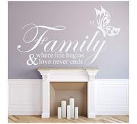 azutura Where Life Begins Family Quote Wall Sticker available in 5 Sizes and 25 Colours Black