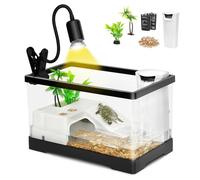 AZV Extra Large Turtle Tank Kit,PC Starter Aquarium,Red Eared Slider Aquatic for Baby Tortoise,Fishes and Amphibians,Include Basking Platform*1,Filter*1,Filter Plates*2,Plants*2,Lamp*1,Bulb*1,Stone*1