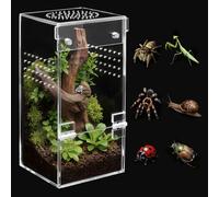 AZV Jumping Spider Enclosure Escape Proof Praying Mantis Habitat Arboreal Tarantula Terrarium with Magnetic Opening Door Baby Spider House Fully Transparent Acrylic Reptile Tank Insect Cage Bug Cribs