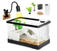 AZV Small Turtle Tank Kit,PC Starter Aquarium Indoor,Red Eared Slider Aquatic for Baby Tortoise,Fishes and Amphibians,Include Basking Platform*1,Filter*1,Filter Plates*2,Plants*2,Lamp*1,Bulb*1,Stone*1