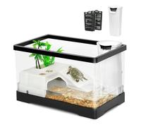 AZV Turtle Tank Kit,PC Small 11.81 * 7.28 * 7.08inch Red Eared Slider Starter Aquarium,Aquatic Baby Tortoise Cage Habitat Indoor for Fishes and Amphibians Reptiles,Include Filter*1,Filter Plates*2