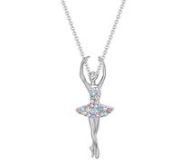 Azwood Ballerina Necklace, Women Silver Dancing Ballet Necklaces Girls Dance Crystal Pendant Jewellery Gifts for Dance Lovers Christmas Birthday Gifts (Dance - A)