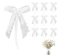 AZWOOD Car Ribbon Bows, 10 Pack Wedding Car Decoration, 12 x 25 cm Organza and Satin Decorative Pull Bows, Heart Design Gift Wrapping Accessories for Party, Birthday, Anniversary, Celebration, White