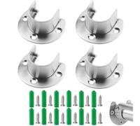 AZWOOD Flange Rod Holder, 25 mm/1 inch Stainless Steel Closet Pole Sockets 4 Pcs Heavy Duty Wardrobe Pole Brackets U Shaped Closet Rod End Supports with Screws for Wardrobe Shower Curtain