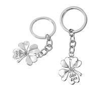 Azwood Keyring Lucky Charm Four Leaf Clover - Success Exam Charm - Good Luck for Operation, New Job, Travel - Key Chain Clover (Silver, Pack of 2)