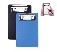 AZWOOD Mini Clipboard, 10 x 15 cm Plastic Writing Plate, Small Clipboards with Clamping Mechanism and Hanging Eyelet for Notepads, Receipts, Pocket Lists (Black, Blue)