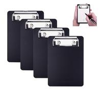 AZWOOD Mini Clipboard A6, 10 x 15 cm Plastic Clipboard, Small Clipboards with Pen Holder for Notepads, Receipts, Pocket Lists (Black, Pack of 4)
