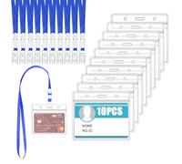 AZWOOD Name Tag Badge, 10Pcs Horizontal ID Card Holder with Neck Lanyard Premium Clear Plastic Badge Holder Transparent Waterproof ID Card Holders for Work Badges ID Cards Business Cards Key Rings
