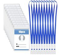AZWOOD Name Tag Badge, 10Pcs Vertical ID Card Holder with Neck Lanyard Premium Clear Plastic Badge Holder Transparent Waterproof ID Card Holders for Work Badges ID Cards Business Cards Key Rings
