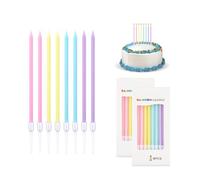 AZWOOD Rainbow Birthday Cake Candles, 16 Pcs Tall Thin Pastel, Non-Toxic, Biodegradable, Smokeless, Perfect for Birthdays, Weddings, Baby Showers