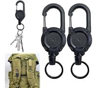 AZWOOD Retractable Keychain 2 Pack, Heavy Duty Badge Reel with 23.6 Inch Steel Cord, Secure Key Holder and ID Card Clip, Durable Keyring for Work, Office, Outdoor, Travel and Daily Carry, Black