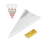 AZWOOD Transparent Cone Candy Bags - Pack of 100 with 100 Ties; Clear Cellophane Bags for Sweets, Chocolate, Biscuits, Popcorn (25 x 13 cm, 100pcs)