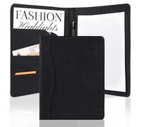 AZXCG Padfolio Portfolio Genuine Leather Binder,Interview Resume Folder,Business Card Holder, Organizer with A4 Legal Pads for Men Women(Black)