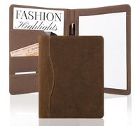 AZXCG Padfolio Portfolio Genuine Leather Binder,Interview Resume Folder,Business Card Holder, Organizer with A4 Legal Pads for Men Women(Brown)