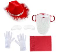 Azxcvbnm Christmas Costume Accessories For Women Men Including Cowman Hat Scarf Adhesive Eyebrows Santa With Beards Fashionable Western Headwear