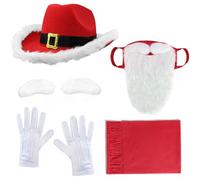 Azxcvbnm Christmas Costume Accessories For Women Men Including Cowman Hat Scarf Adhesive Eyebrows Santa With Beards Fashionable Western Headwear