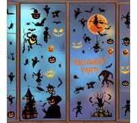 Azxndy 9 Sheets 30 * 20CM Halloween Window Stickers Double Sided Reusable Halloween Decorations,Bat Ghost Spider Witches Pumpkin Window Stickers Scary Accessories for Party (Pumpkin Spider)