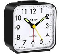 Azyh Analog Alarm Clock, Silent No Ticking Alarm Clock with Light, Snooze, Battery Operated, Loud Alarm, Luminous, Portable Clock, Quiet Small Travel Clock for Deep Sleeper