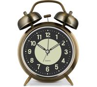 Azyh High Alarm Clock for Heavy Sleeping Adults, Metal 10cm Double Clock Battery Operated Alarm Clocks for Bedroom Decoration, Silent Non-Ticking (Bronze)