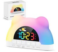 Azyh Kids Alarm Clock,Plug-in USB Toddler Sleep Training Digital Clock with Sun & Moon, Alarm Clock with 11 RGB Color Night Lights, OK to Wake Clock for Girls Boys Teens, Type-C powered