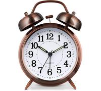 Azyh Loud Alarm Clock for Heavy Sleepers with No Ticking, Double Bell Alarm Clock, Battery Operated, Metal Alarm Clock with Night Light for Bedroom, Retro Analogue Alarm Clock for Boys Children Adults
