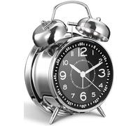 Azyh Loud Alarm Clock for Heavy Sleepers with No Ticking, Double Bell Alarm Clock, Battery Operated, Metal Alarm Clock with Night Light for Bedroom, Retro Analogue Alarm Clock for Children, Adults