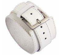 AZYOUNG Black Brown White Leather Cuff Bracelet for Men Women Two Layers Adjustable Belt Buckle Wristband,White