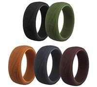 AZYOUNG Mens 8.7mm Wide Bark Stria Silicone Wedding Band 5pcs Pack Black Green Gray Rubber Rings,US Size 8