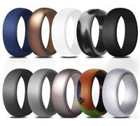 AZYOUNG Mens 8.7mm Wide Smooth Dome Top Silicone Rings 10pcs Set Camouflage Blue Gray Rubber Band - US Size 7-14 (Gray Green Camo, 8)