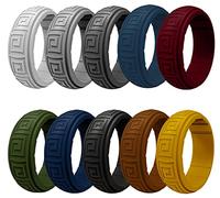 AZYOUNG Mens 8mm Wide Back Pattern Silicone Wedding Band 10pcs Pack Black Blue Green Rubber Rings - US Size 10