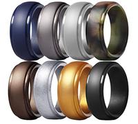 AZYOUNG Mens 8mm Wide Double Steps Silicone Wedding Band 8pcs Pack Black Blue Camo Green Rubber Rings,US Size 7 - 14, Silicone, No Gemstone