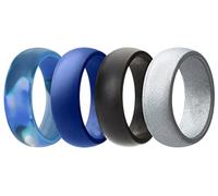 AZYOUNG Mens 8mm Wide Smooth Dome Top Silicone Wedding Band 4pcs Pack Multicolor Rubber Rings,Black Blue Camo, 12