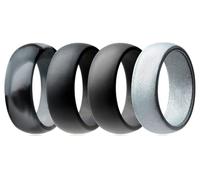 AZYOUNG Mens 8mm Wide Smooth Dome Top Silicone Wedding Band 4pcs Pack Multicolor Rubber Rings,Black Grey Camo, 12