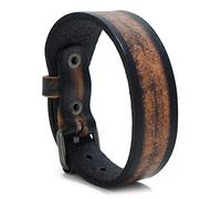 AZYOUNG Men's Bronze Belt Buckle Adjustable Two-Tone Leather Bracelet,Black