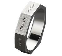 AZYOUNG Retro Silver Adjustable Open Index Finger Ring Seven Virtues Carved on Top Single Men Band