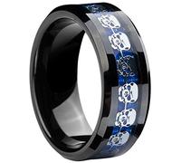 AZYOUNG Royal Blue Carbon Fiber Skulls Sheets Inlaid Tungsten Carbide Ring Men’s Wedding Engagement Band - 8MM, 8 UK, Metal, No Gemstone