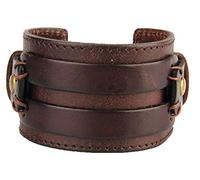 AZYOUNG Unisex Leather Cuff Bracelet for Men Women 8 Colors Black Brown Red Green Blue Snap Bangle Wristband,Dark Coffee
