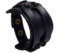 AZYOUNG Unisex Leather Cuff Bracelet for Men Women 8 Colors Black Brown Red Green Blue Snap Bangle Wristband, One Size, Leather, alloy