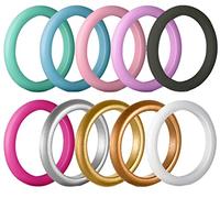 AZYOUNG Womens 3mm Wide Dome Top Silicone Wedding Ring 10pcs Pack Pink Gold Stackable Rubber Bands - US Size 4 - 8, Silicone, No Gemstone