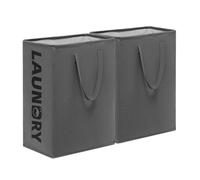 Azyvum Pack of 2 Foldable Laundry Baskets, 75 Litre Laundry Hamper, Slim, Gray, 60 x 40 x 34 cm